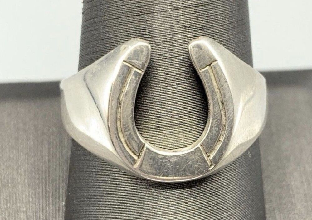 Avon 925 Sterling Silver Horseshoe Ring Western Equestrian Lucky Band Vtg 9.5
